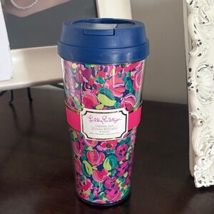 Lilly Pulitzer Pink Blue Floral Thermal Travel Mug